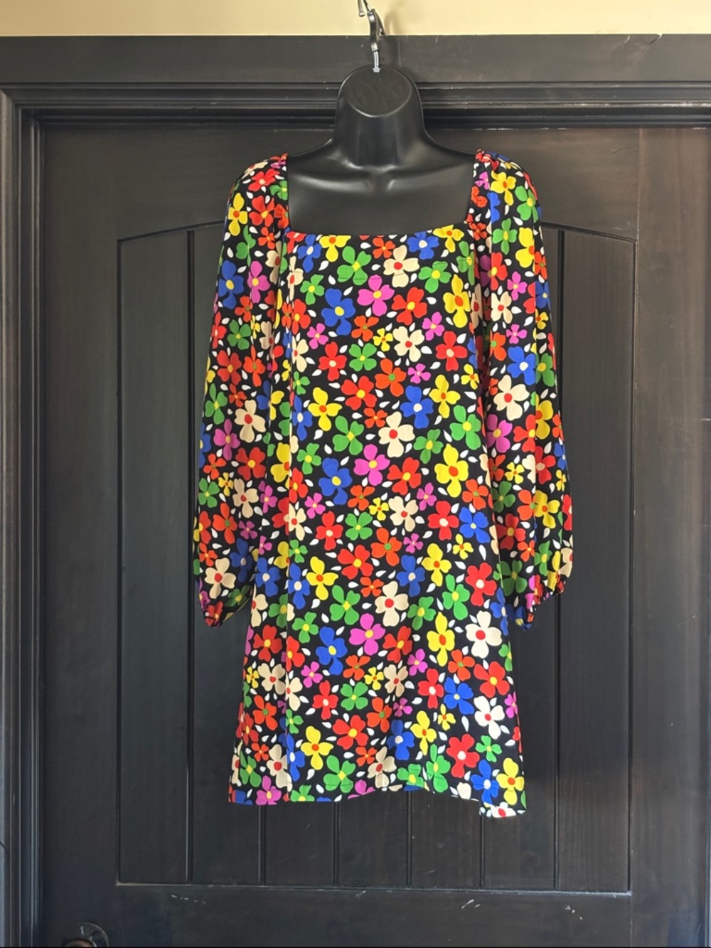 Bright Multi-Color Floral Square Neck Dress